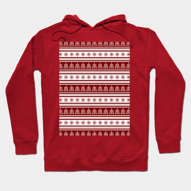 Dark Christmas Candy Apple Red Nordic Trees Stripe in White Hoodie by podartist